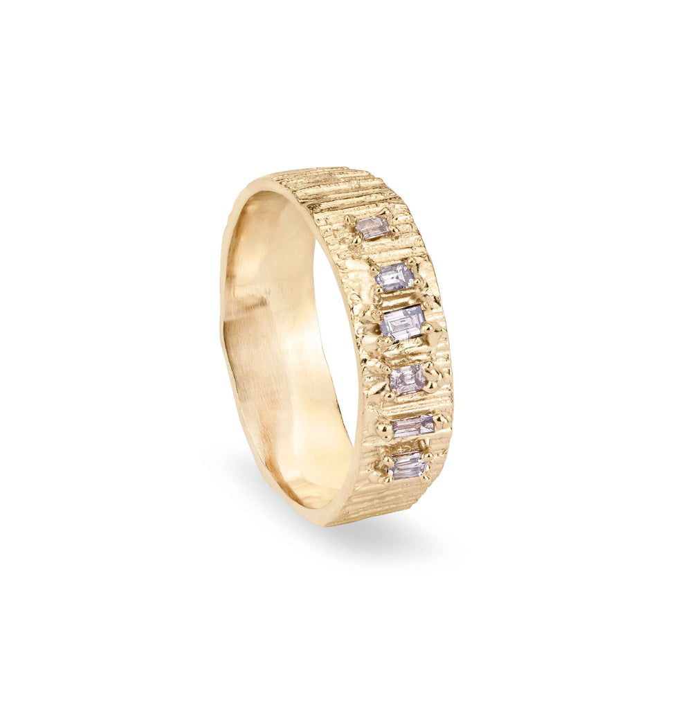 Load image into Gallery viewer, Baguette champagne diamond ring on gold band