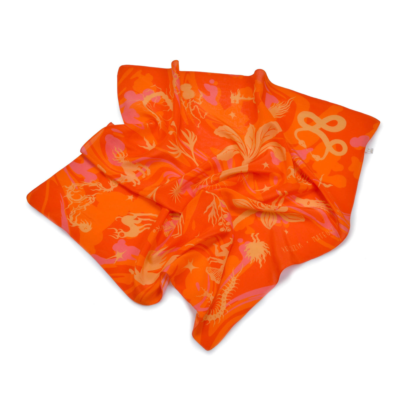 Pat Guzik Orange Herbal Feast Silk Scarf