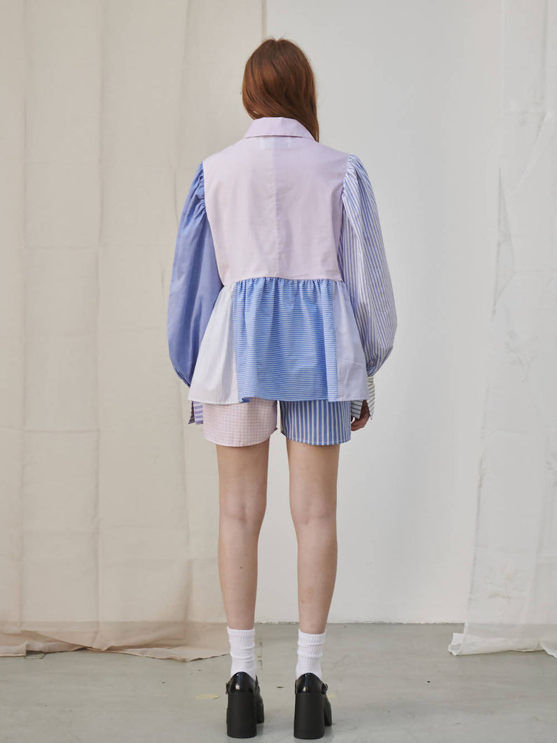 Load image into Gallery viewer, Cavia Poplin Patchwork Frill Shirt Hermione