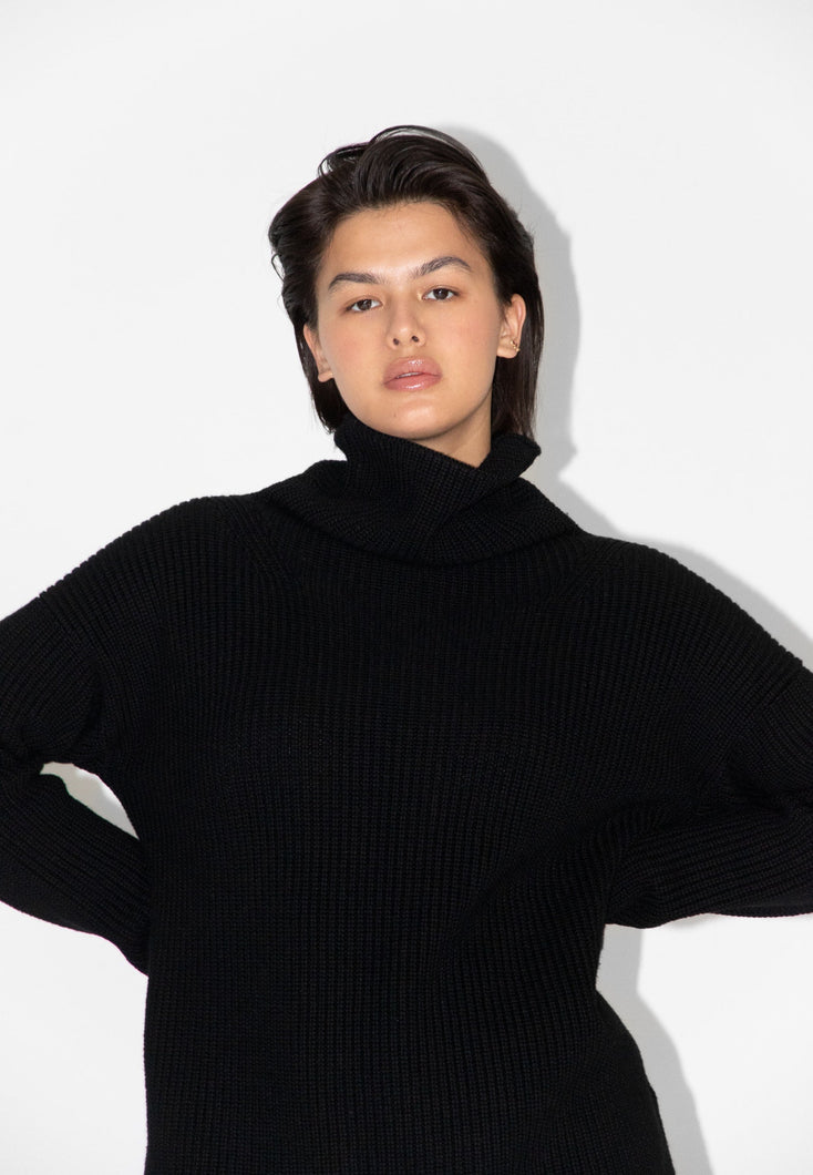 Load image into Gallery viewer, Rhea Black Heavy Roll Neck Sweater