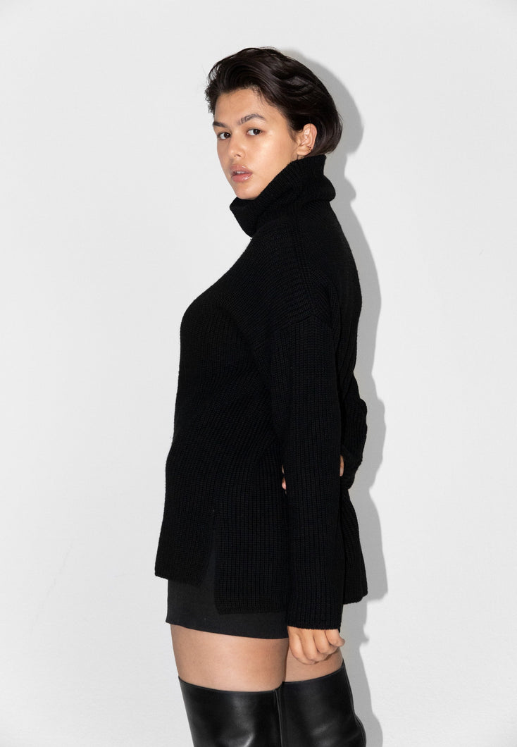 Load image into Gallery viewer, Rhea Black Heavy Roll Neck Sweater