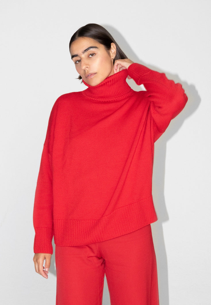 Load image into Gallery viewer, Rhea Red Heavy Roll Neck
