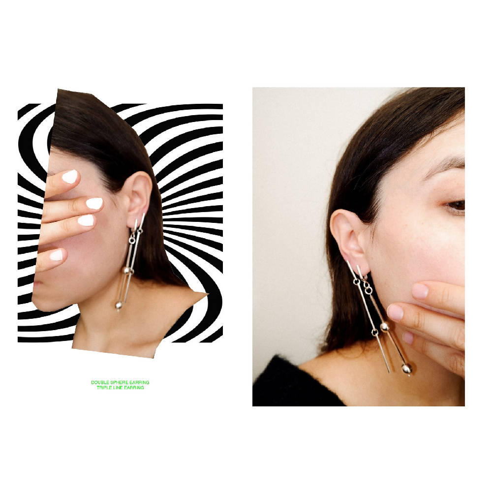 Nona Recycled Silver Double Line Earring