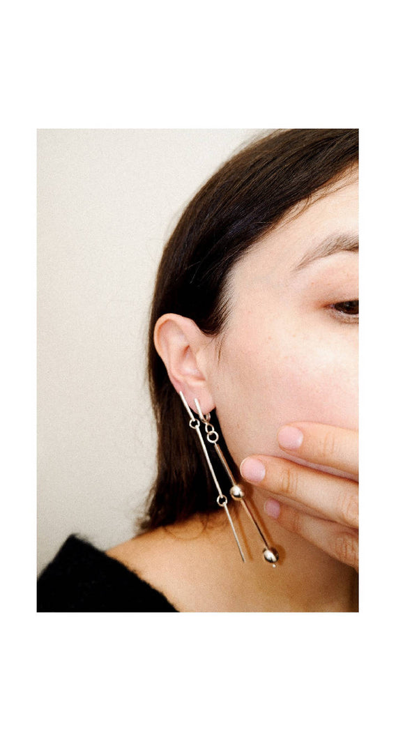 Load image into Gallery viewer, Nona Recycled Silver Double Line Earring