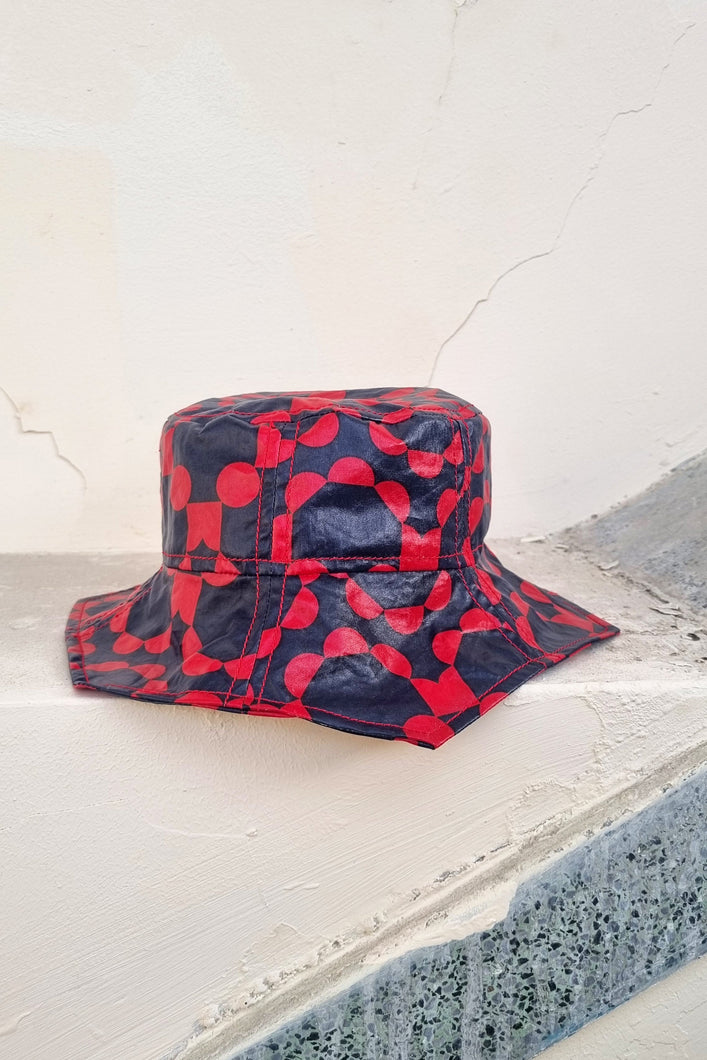 Load image into Gallery viewer, 1800 Gallons LIMITED Red &amp; Navy Upcyled Raincoat Hexy Hat