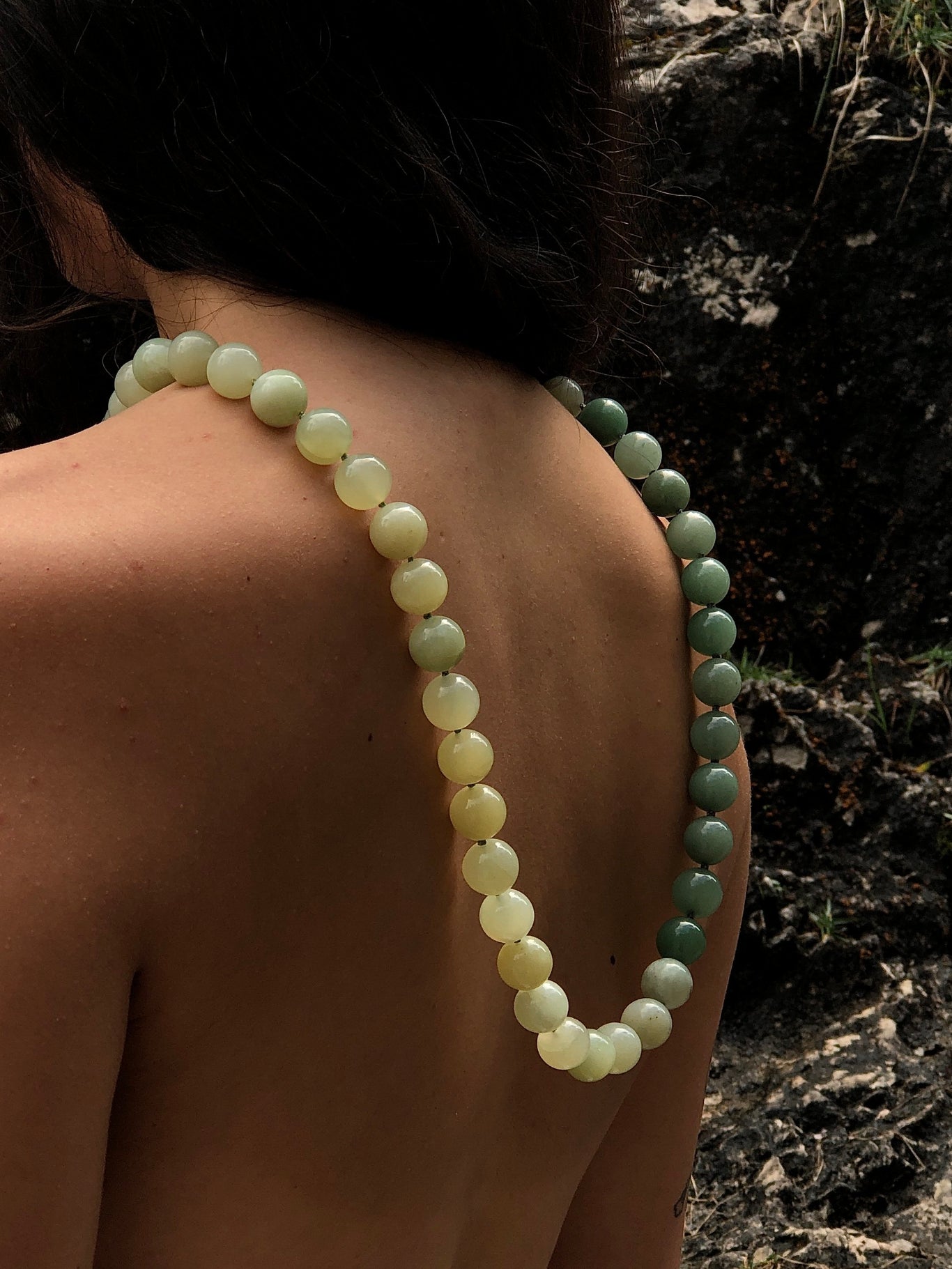 Mussels and Muscles Bicolor Jade Spheres Choker