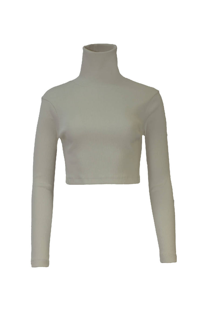 Load image into Gallery viewer, Harem white Cropped Turtleneck Top