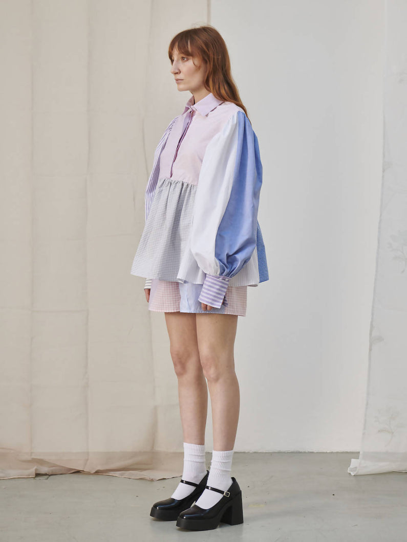 Load image into Gallery viewer, Cavia Poplin Patchwork Frill Shirt Hermione