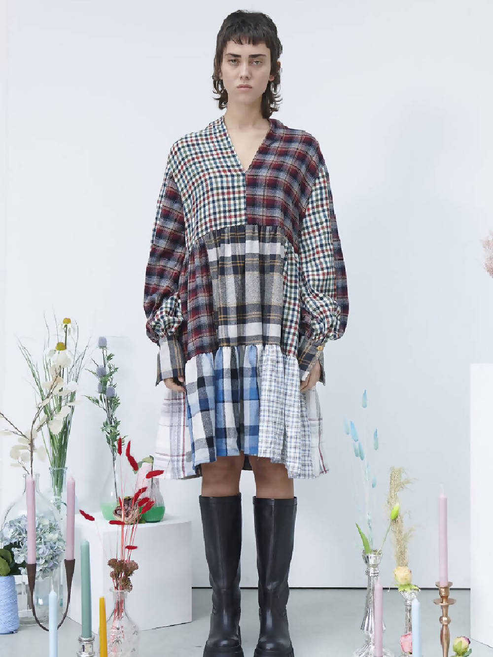 Cavia Plaid Patchwork Dress Mafalda