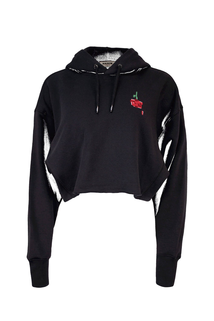 Load image into Gallery viewer, harem london Black Organic Cropped Hoodie