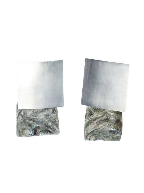 Mia Larsson Green Oyster Big Silver Square Earring