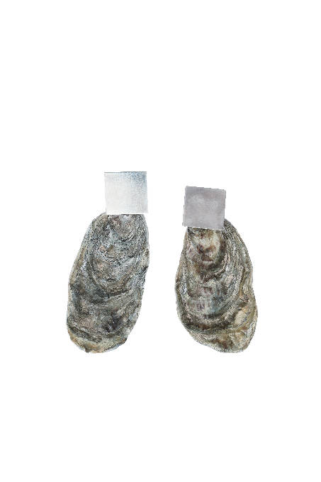 Load image into Gallery viewer, Mia Larsson Green Oyster Silver Square Earring
