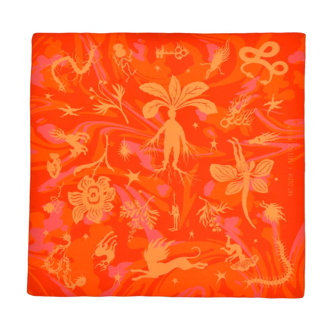 Load image into Gallery viewer, Pat Guzik Orange Herbal Feast Silk Scarf