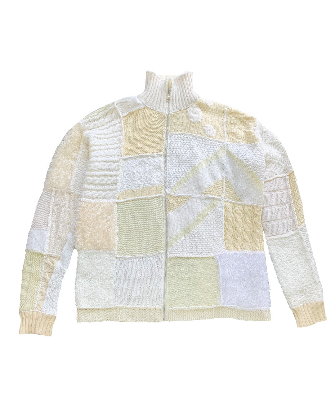 Kemkes Patchwork knitted zip trough cardigan beige
